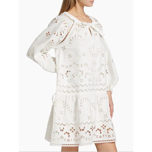 Cynthia Rowley Embroidered Drop-Waist Minidress in White Medium $645 - Picture 3 of 11